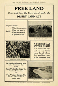 1908 Ad Virtue-Yerkes Desert Land Act Beet Sugar Idaho - ORIGINAL PM2