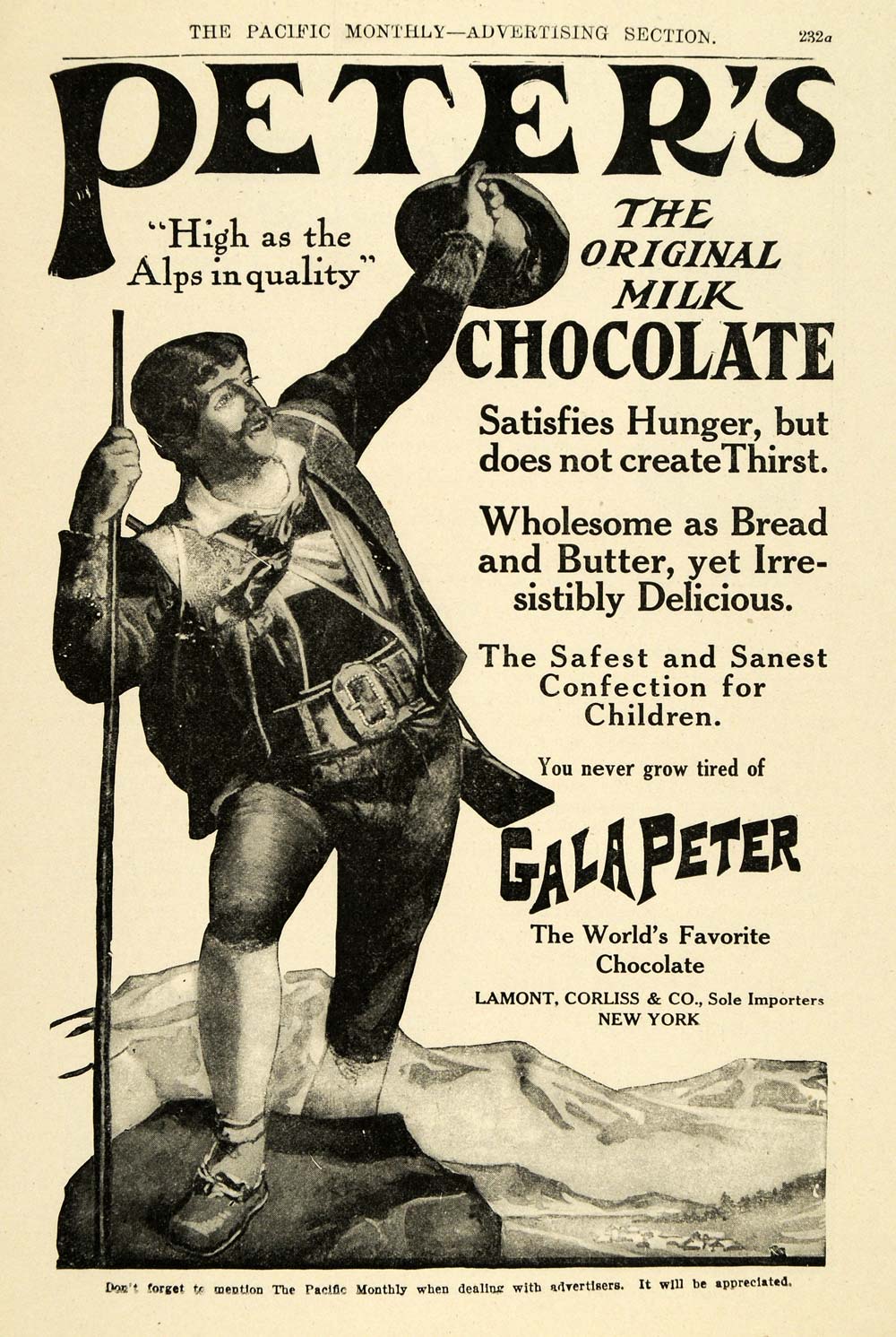 1908 Ad GalaPeter Chocolate Lamont Corliss Confections - ORIGINAL PM2