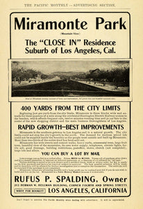 1907 Ad Miramonte Park Los Angeles Rufus P. Spalding - ORIGINAL ADVERTISING PM2