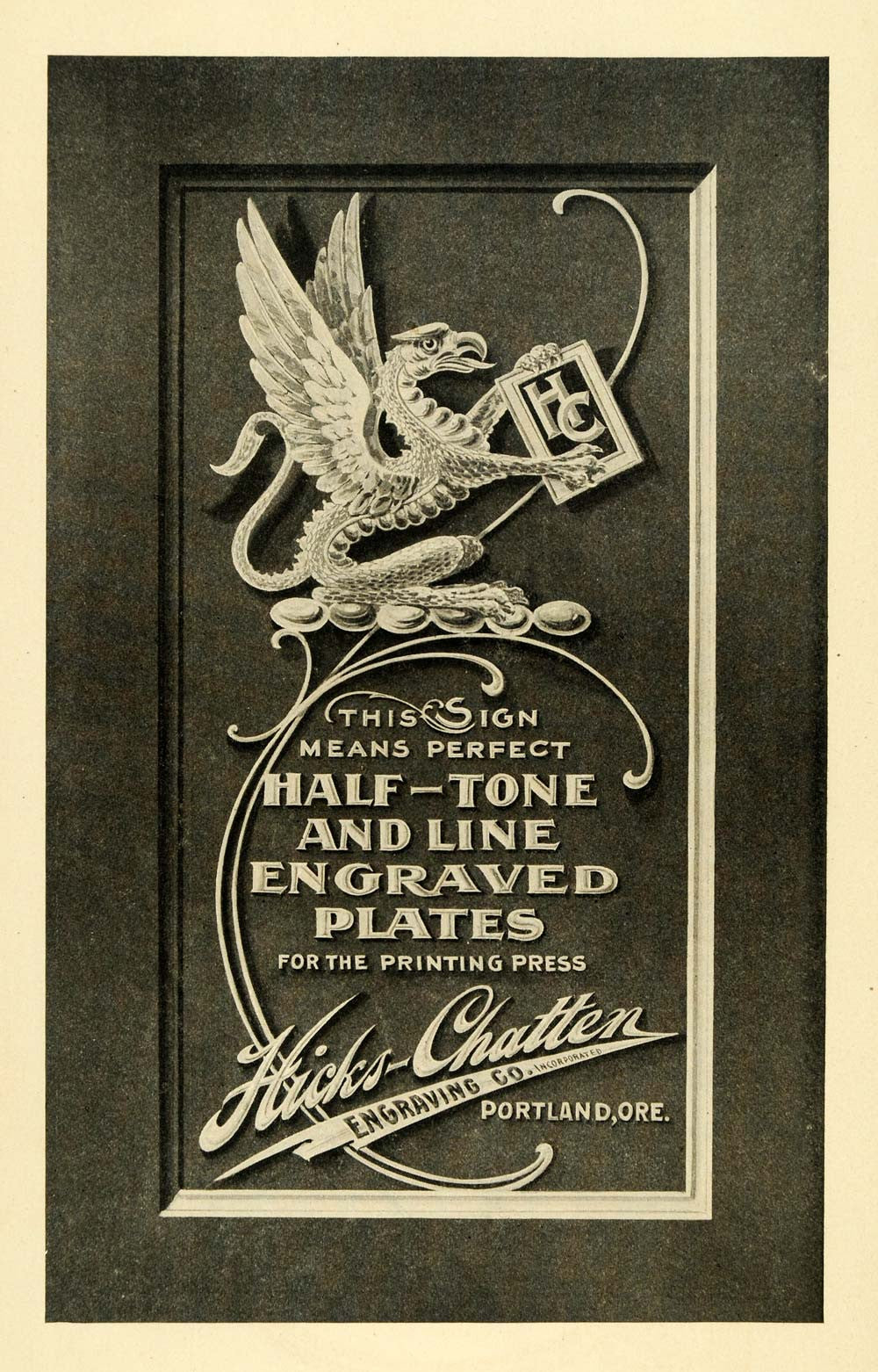 1906 Ad Engraving Hicks-Chatten Printing Press Portland - ORIGINAL PM2 - Period Paper
