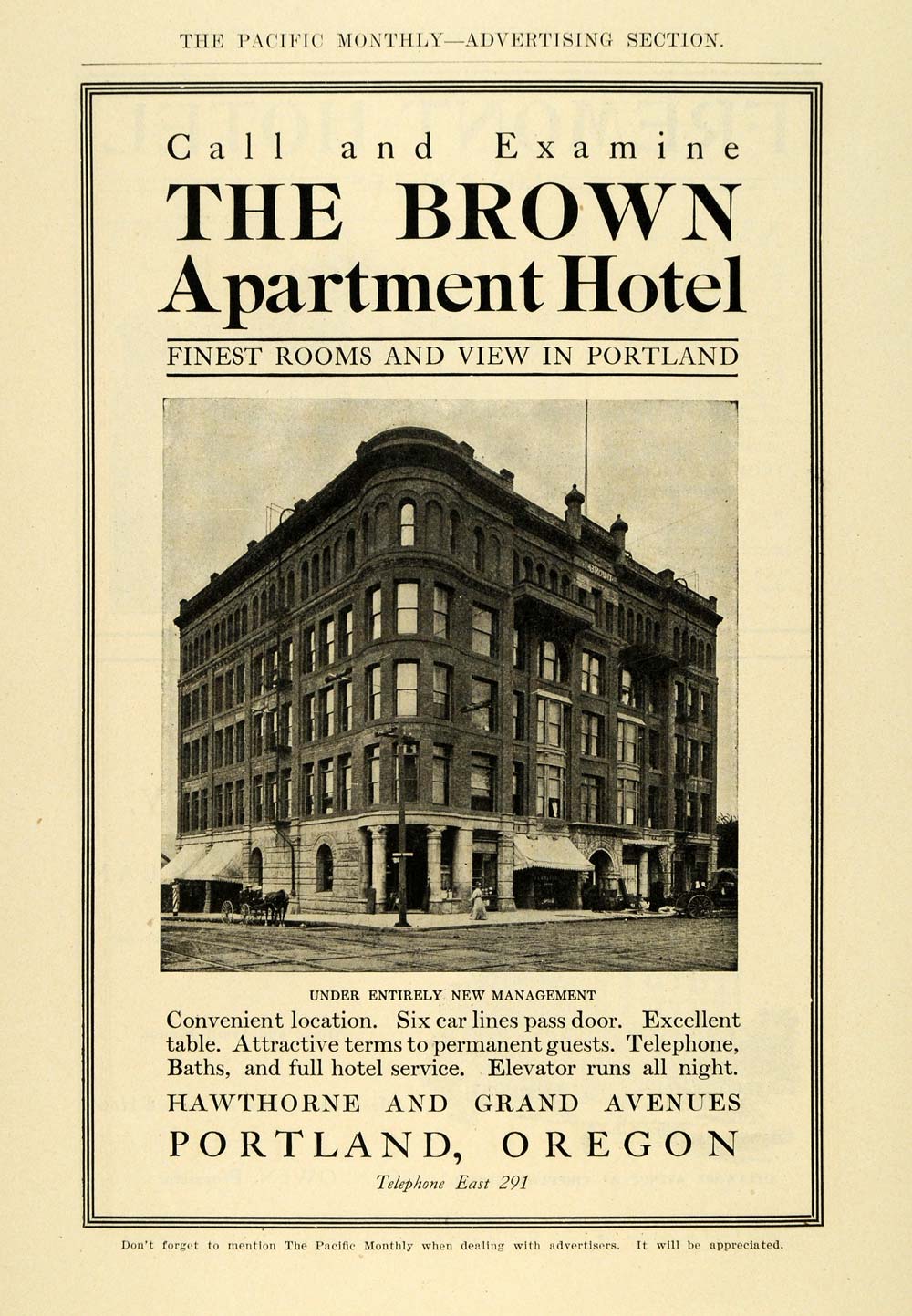 1906 Ad Brown Apartment Hotel Portland Oregon Hawthorne - ORIGINAL PM2