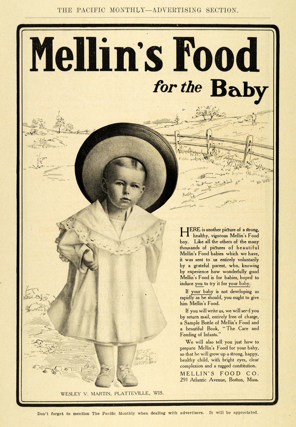 1906 Ad Mellins Baby Food Wesley Martin Platteville WI - ORIGINAL PM2