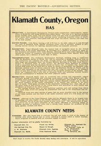 1906 Ad Klamath County Oregon Farming Link River - ORIGINAL ADVERTISING PM2