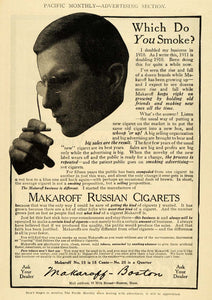 1911 Ad Makaroff Russian Cigarets 95 Milk Street Boston - ORIGINAL PM2