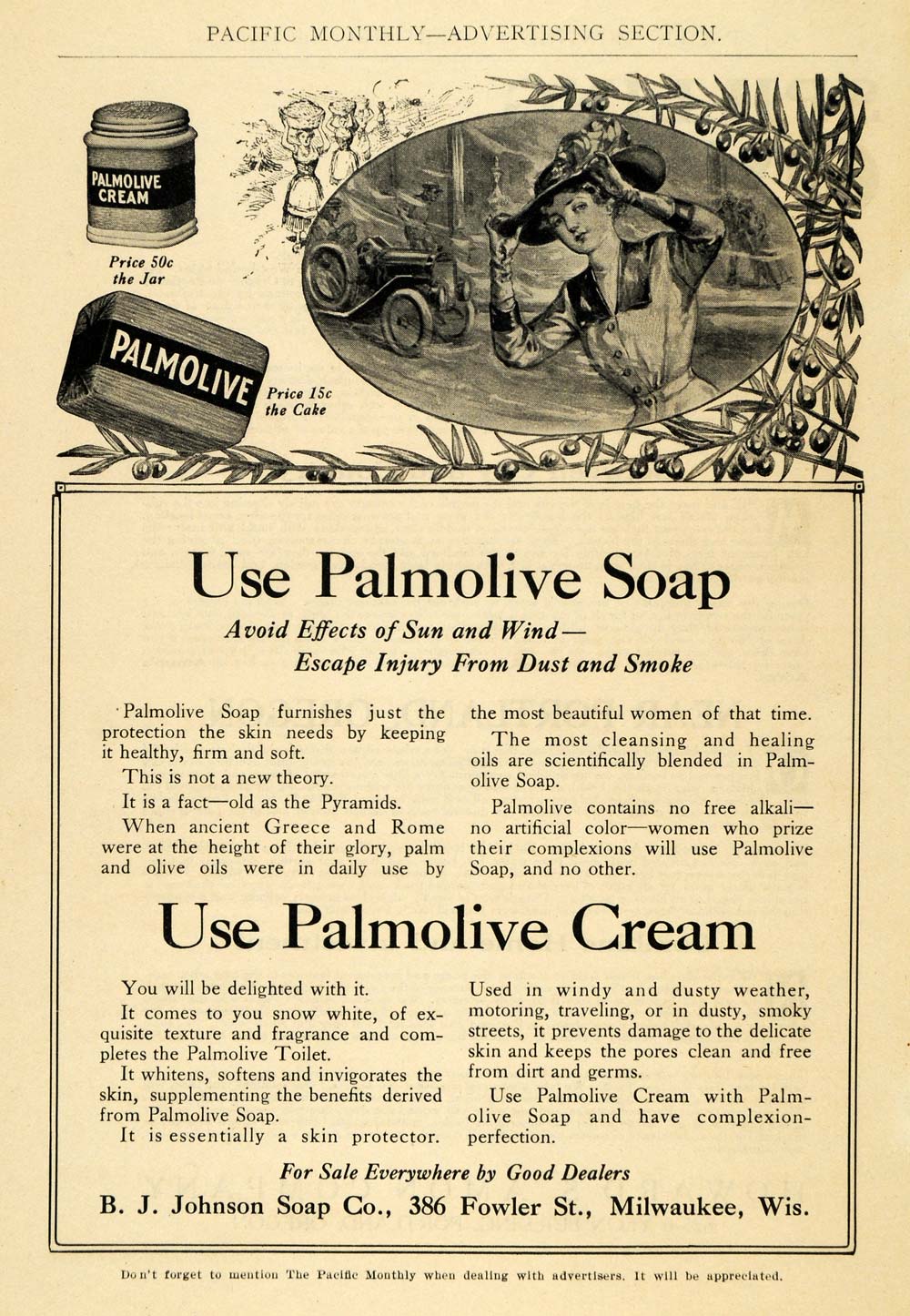 1911 Ad Palmolive Soap Cream B. J. Johnson Milwaukee WI - ORIGINAL PM2