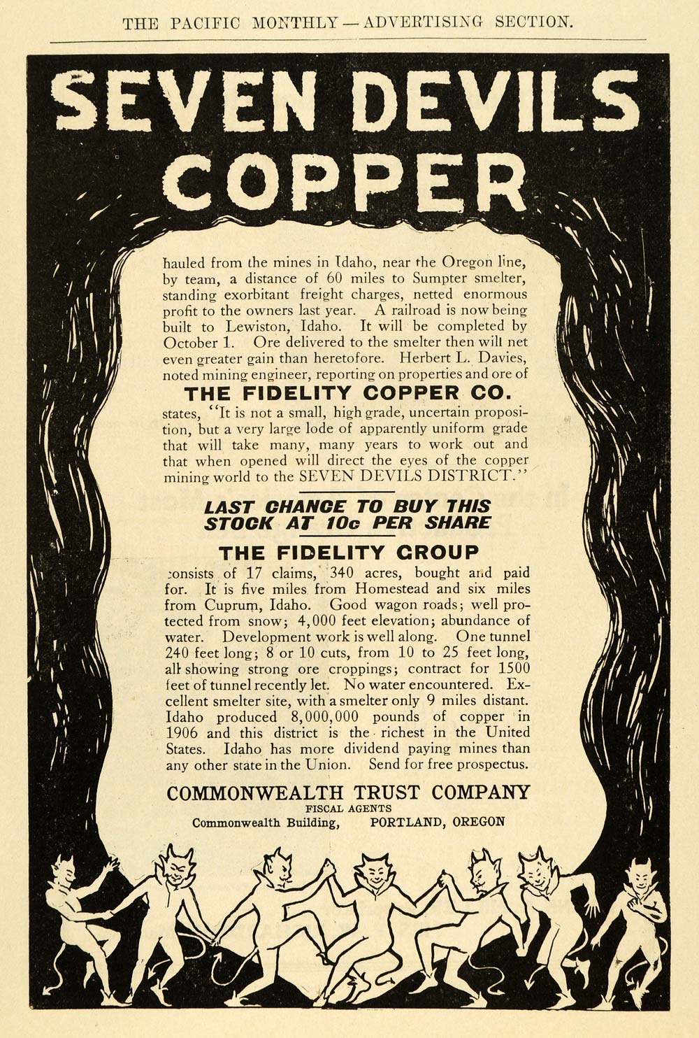 1907 Ad Commonwealth Trust 7 Devils Fidelity Copper - ORIGINAL ADVERTISING PM2