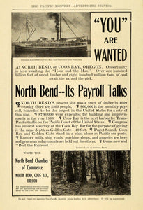 1907 Ad North Bend Chamber Commerce Coos Bay Oregon - ORIGINAL ADVERTISING PM2