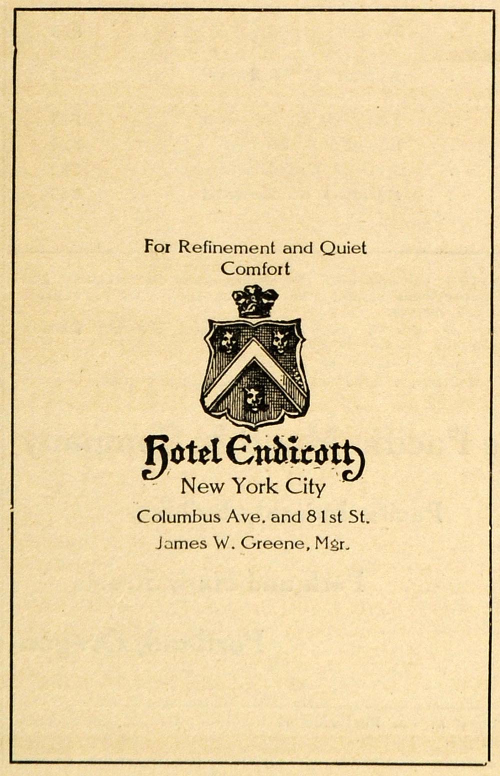 1910 Ad Hotel Endicott Travel New York Edward Angell - ORIGINAL ADVERTISING PM2