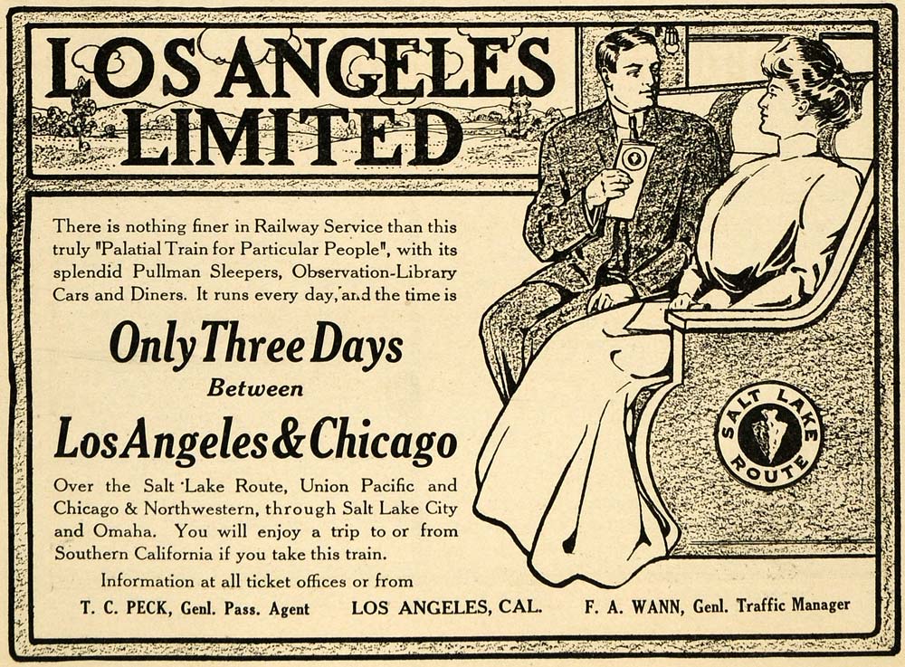 1908 Ad Los Angeles Limited Peck Wann Pullman Train - ORIGINAL ADVERTISING PM2