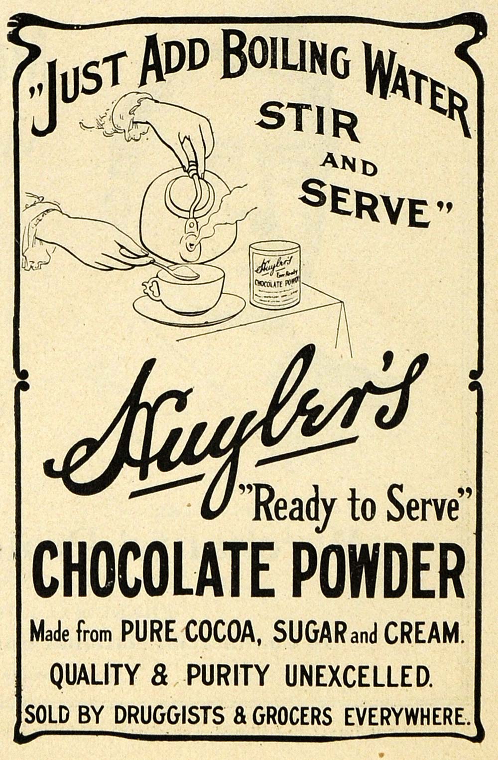 1907 Ad Chocolate Powder Cocoa Sugar Cream Huyler's - ORIGINAL ADVERTISING PM2