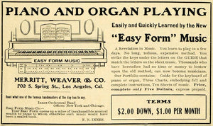 1907 Ad Piano Organ Music Merritt Weaver Instrument - ORIGINAL ADVERTISING PM2