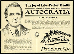 1903 Ad Autocratia Medicine Seattle Health Catarrhal - ORIGINAL ADVERTISING PM2