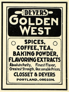 1903 Ad Devers Golden West Glosset Spice Coffee Food - ORIGINAL ADVERTISING PM2
