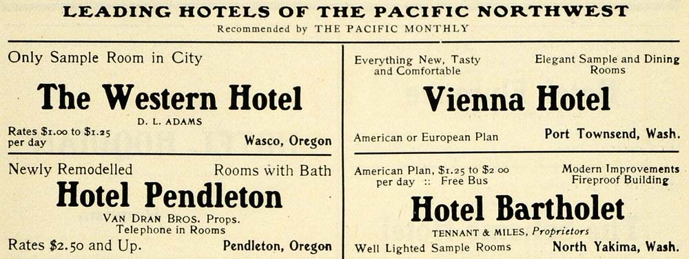 1903 Ad Hotel Western Pendleton Bartholet Vienna Travel - ORIGINAL PM2