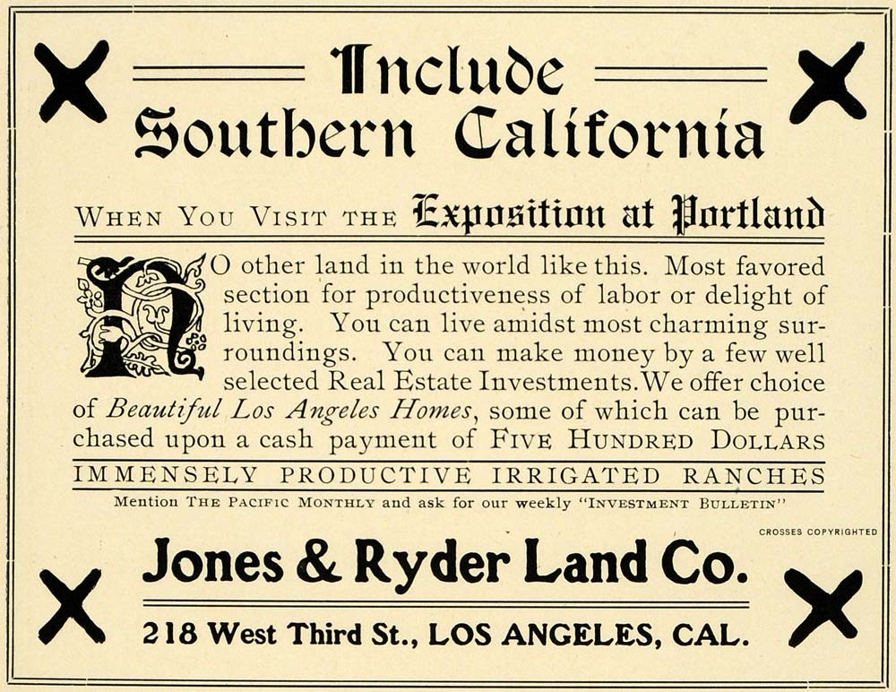 1905 Ad Jones Ryder Land Los Angeles Exposition Ranch - ORIGINAL ADVERTISING PM2