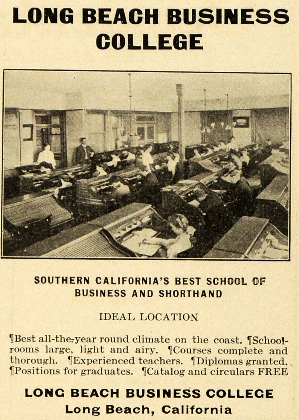 1906 Ad Long Beach Business College University School - ORIGINAL ADVERTISING PM2