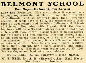 1906 Ad Belmont School Boys Reid Harvard College Yale - ORIGINAL ADVERTISING PM2