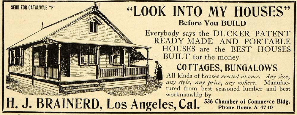 1907 Ad H J Brainerd Los Angeles Cottage Bungalow Home - ORIGINAL PM2