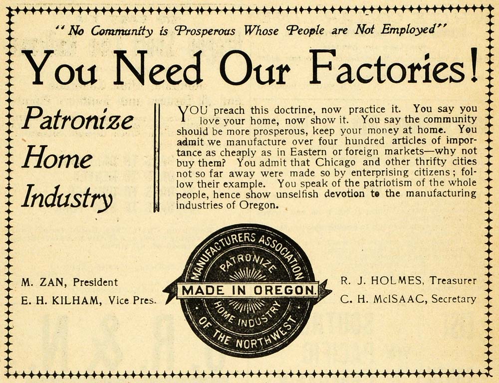 1899 Ad Zan Kilham Holmes McIsaac Manufacturers Oregon - ORIGINAL PM2