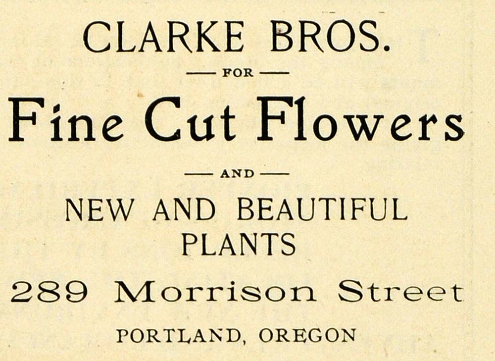 1899 Ad Clarke Brothers Flowers Plants Floral Portland - ORIGINAL PM2