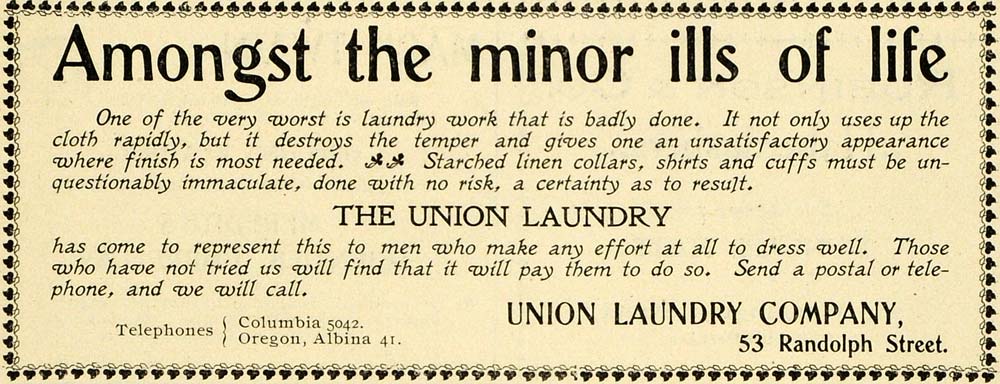 1899 Ad Union Laundry Linen Cloth Washing Starch Home - ORIGINAL ADVERTISING PM2