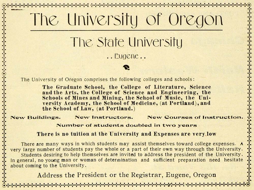 1901 Ad University Oregon State College Eugene Graduate - ORIGINAL PM2