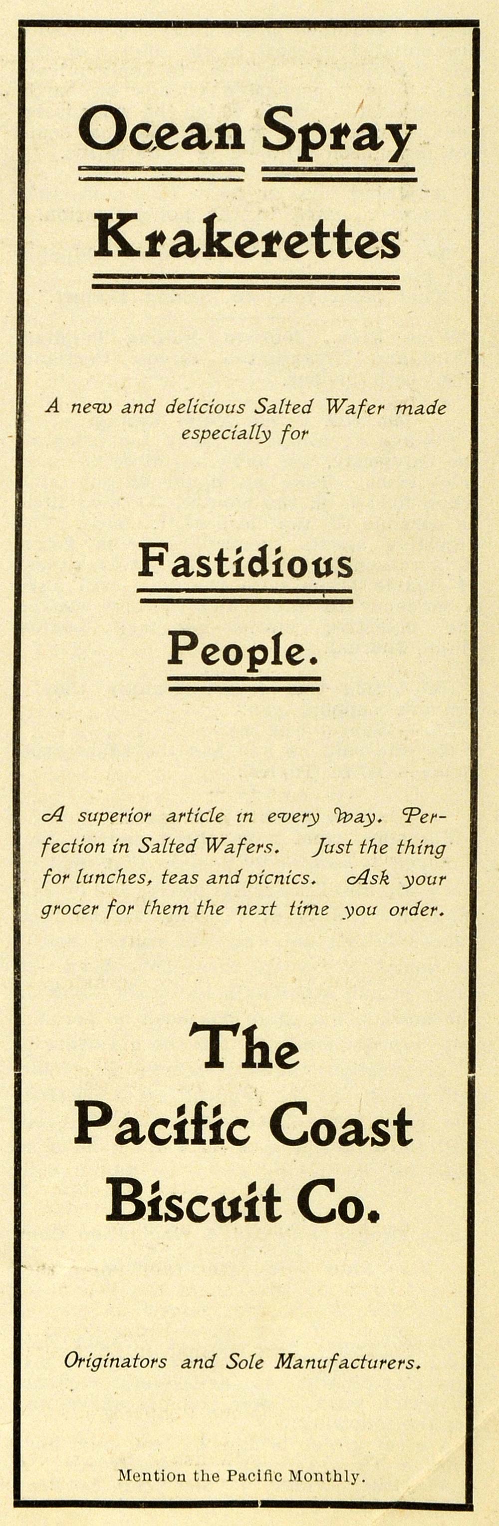 1901 Ad Ocean Spray Krakerettes Pacific Coast Biscuit - ORIGINAL ADVERTISING PM2