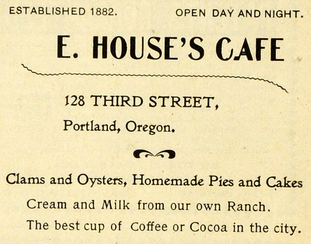 1901 Ad E House's Cafe Bakery Food Coffee Portland - ORIGINAL ADVERTISING PM2