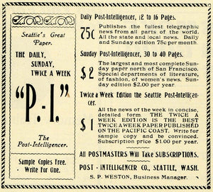 1903 Ad Seattle Post Intelligencer Newspaper Weston - ORIGINAL ADVERTISING PM2