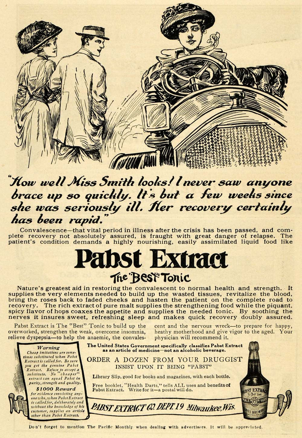 1911 Ad Pabst Extract Co. Best Tonic Malt Milwaukee WI - ORIGINAL PM2 - Period Paper
