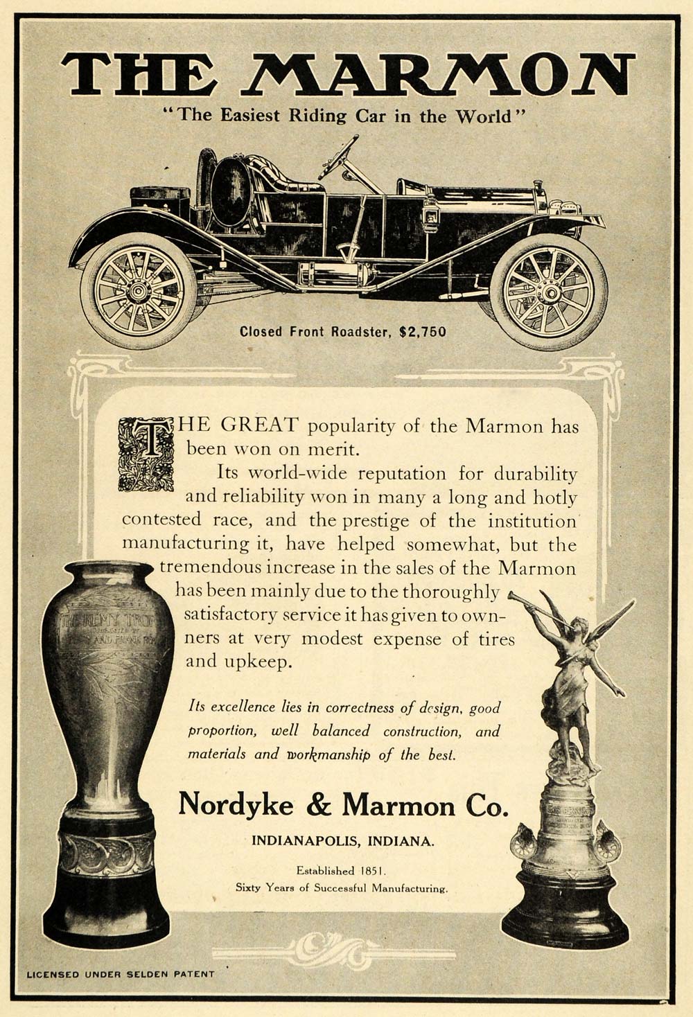 1911 Ad Nordyke & Marmon Co. Roadster Car Trophies - ORIGINAL ADVERTISING PM2