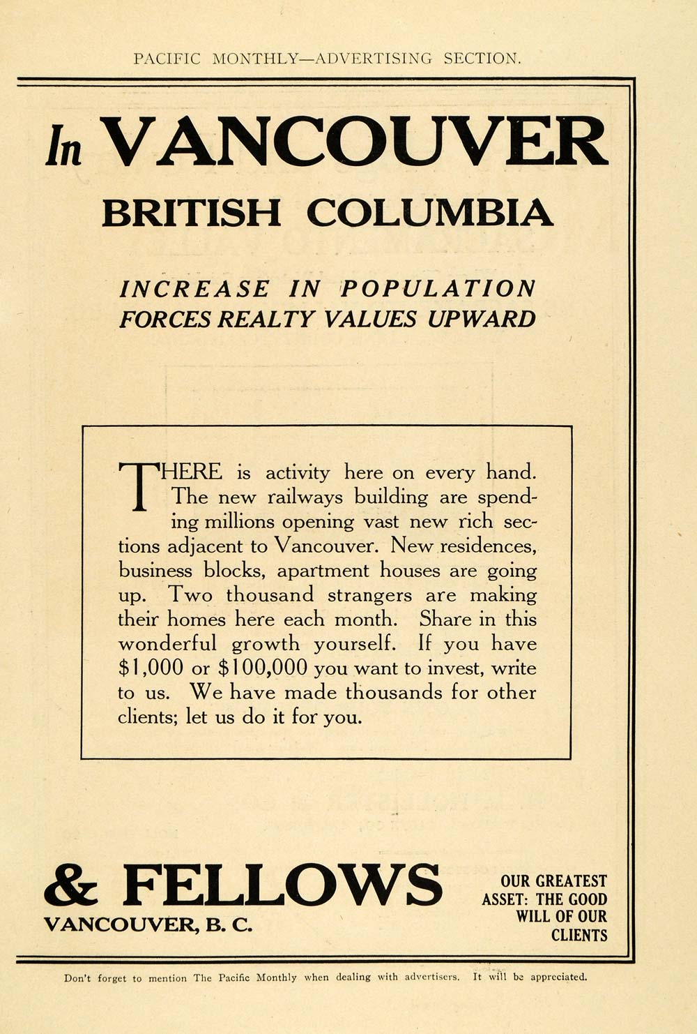 1911 Ad Marriott Fellows Vancouver Hastings Canada - ORIGINAL ADVERTISING PM2