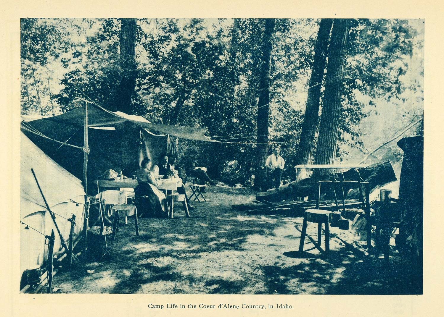 1907 Print Camping Coeur d'Alene Idaho Mountains Trees - ORIGINAL PM2