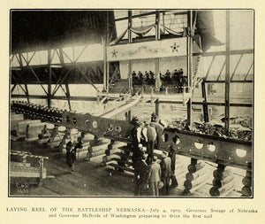 1903 Print Battleship Nebraska Keel Governor Savage - ORIGINAL HISTORIC PM2
