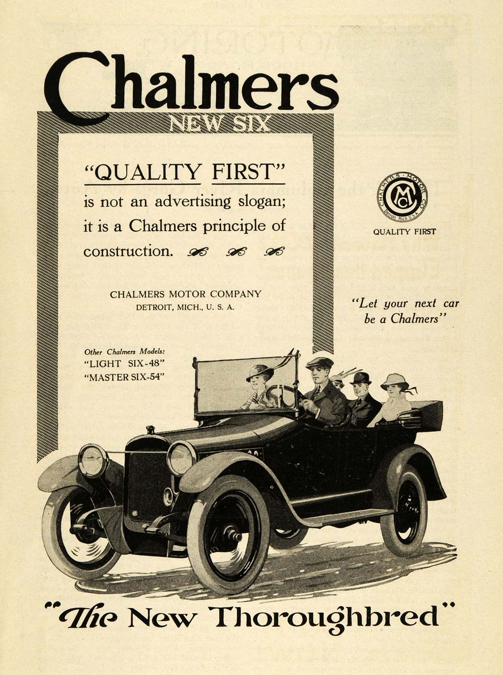 1915 Ad Antique Chalmers Six Automobile Light Six Master Detroit Michigan PM3