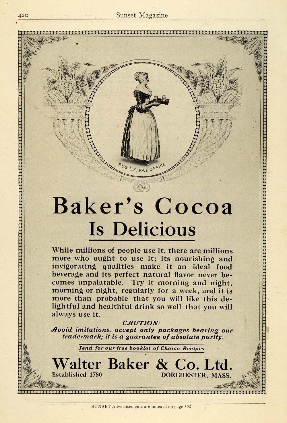 1915 Ad Walter Baker's Cocoa Maid Trademark Dorchester Massachusetts Baking PM3
