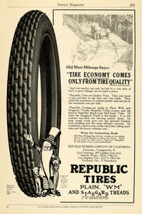 1915 Ad Old Man Mileage Republic WM Tires Staggard Tread Car Parts PM3