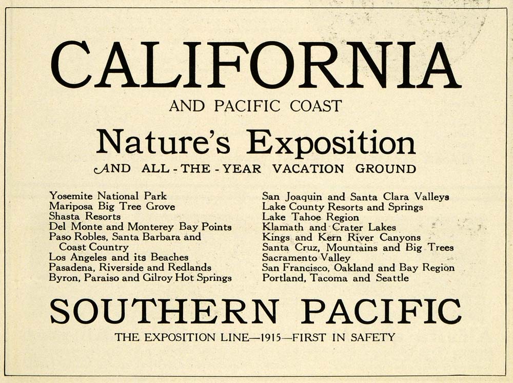 1915 Ad California Nature Exposition Southern Pacific Coast U. S. National PM3