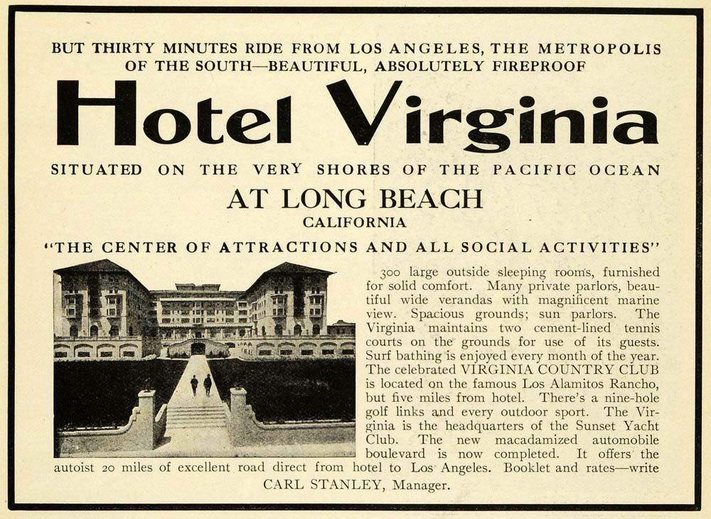 1912 Ad Hotel Virginia Long Beach California Lodging Carl Stanley Amenities PM3