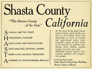 1910 Ad Shasta County California Agriculture Residential Horticulture Realty PM3