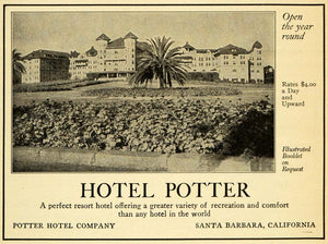 1910 Ad Hotel Potter Santa Barbara California Lodging Resort Architecture PM3