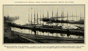 1912 Print Los Angeles California Harbor Lumber Port Yachts Boat Dock PM3