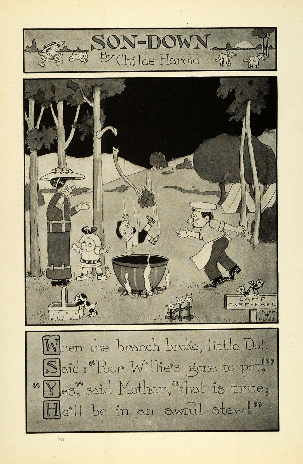 1912 Print Son Down Childe Harold Children's Poem Willie Dot Mother Stew PM3