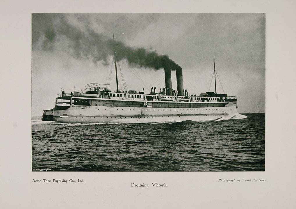 1911 Print Drottning Victoria Swedish Passenger Ferry - ORIGINAL PNR1
