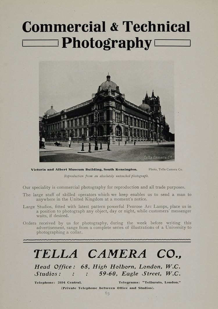 1911 Ad Tella Camera Victoria Albert Museum London V&A - ORIGINAL PNR1