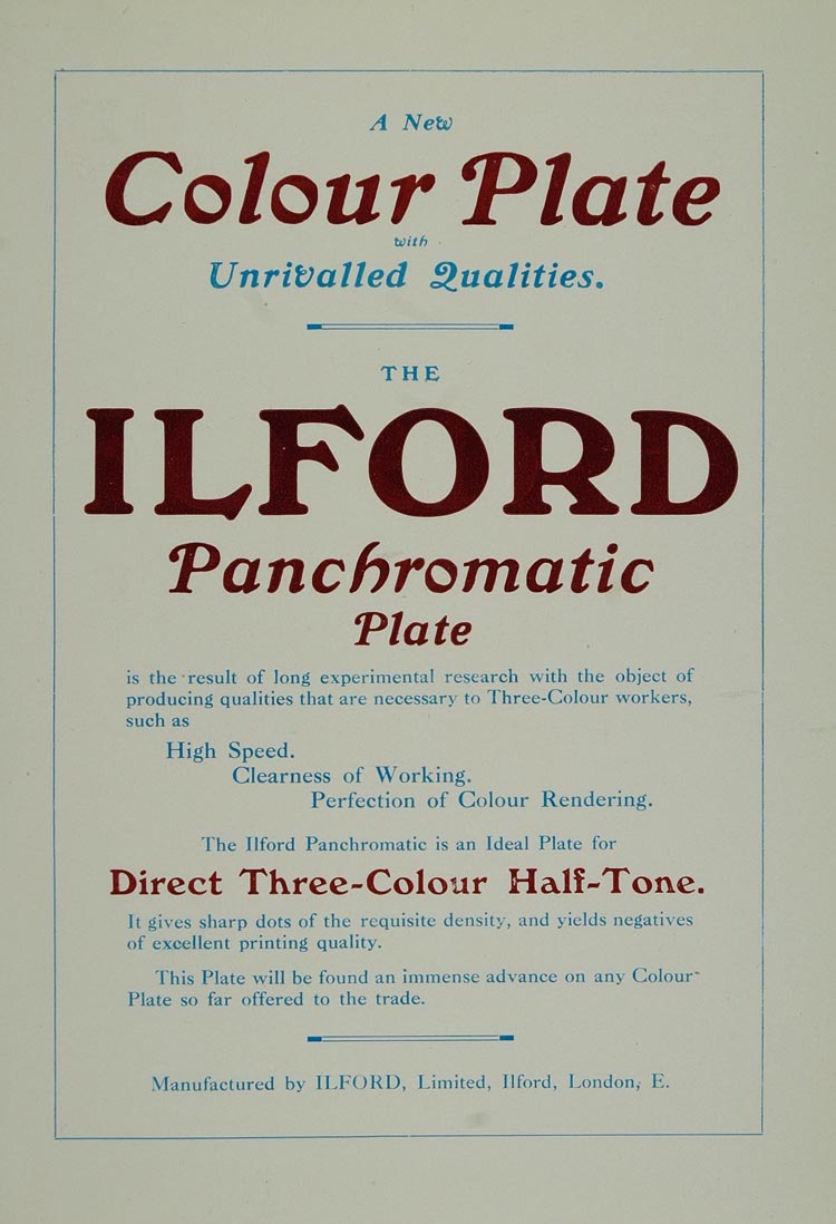 1911 Ad Ilford Panchromatic Plate Color Printing London - ORIGINAL PNR1