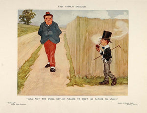 1908 Color Print Small Boy Smoking Pipe Father Humorous - ORIGINAL PNR2