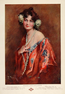 1908 Print Portrait Lady Madame Chrysanthemum Pearls - ORIGINAL PNR2