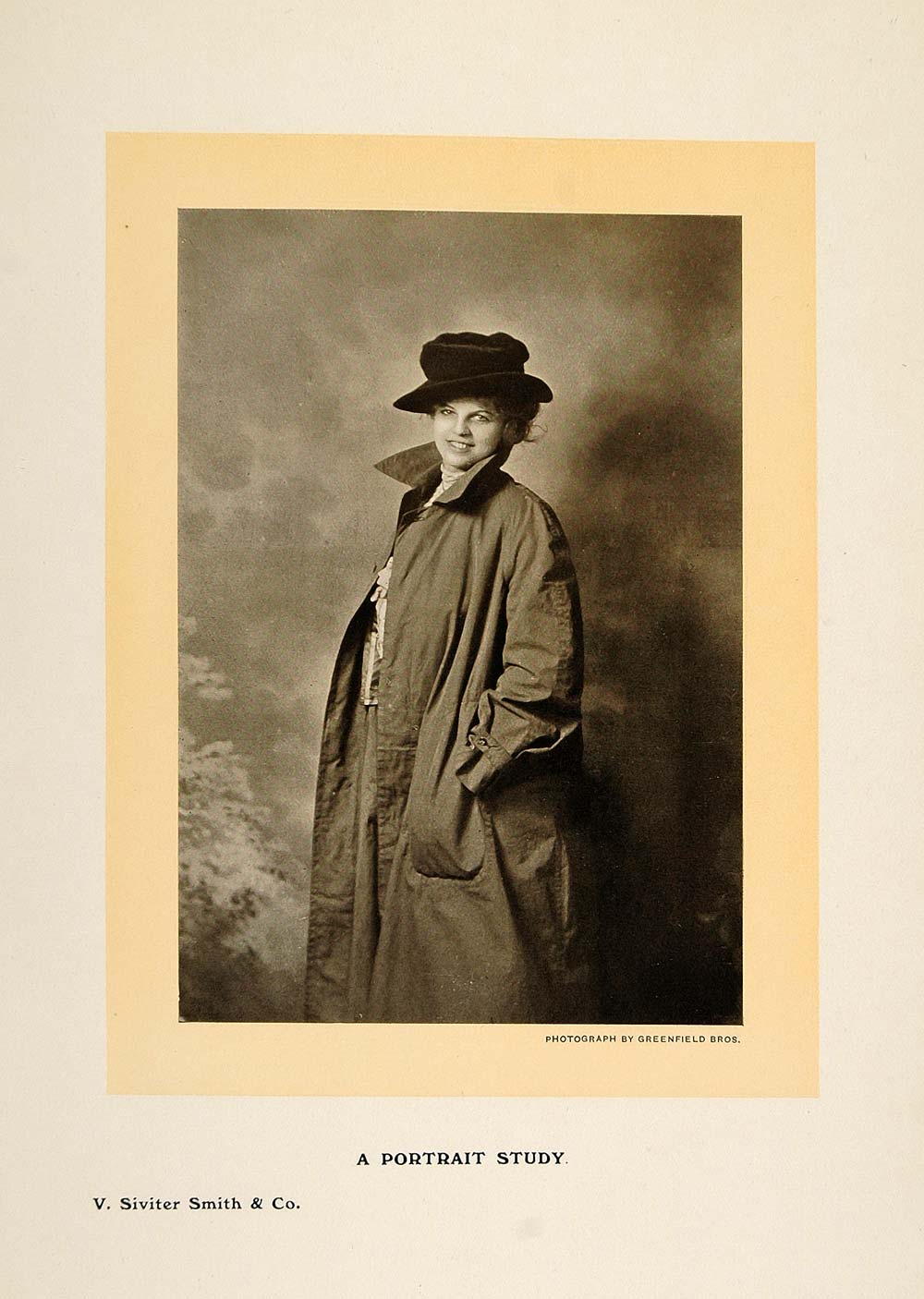 1908 Print Woman Hat Coat Portrait Greenfield Bros. - ORIGINAL PNR2
