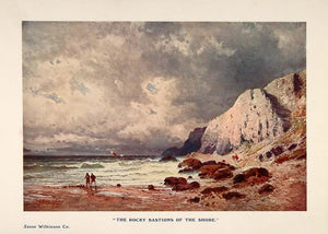 1908 Print Sea Landscape Shore Cliffs Fishermen Rocks - ORIGINAL PNR2